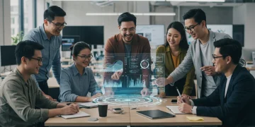 Professionals collaborating on digital literacy programs for future skills