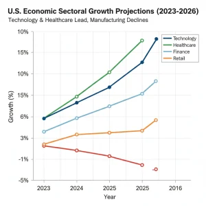 Projected U.S. economic sector growth by 2026, highlighting tech and healthcare expansion.