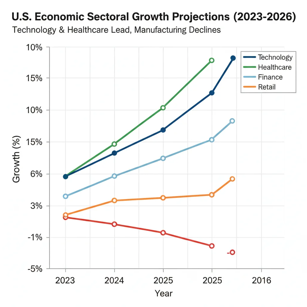Projected U.S. economic sector growth by 2026, highlighting tech and healthcare expansion.