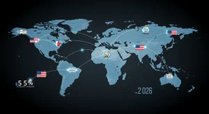 Global trade network with US at center, symbolizing new agreements and economic growth.