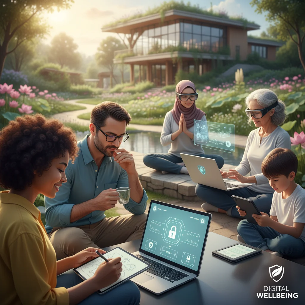 Personas usando dispositivos digitales de forma responsable y equilibrada.