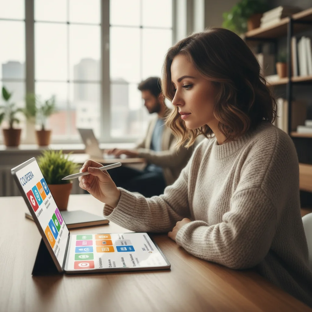 Woman exploring online courses for skill development and career advancement