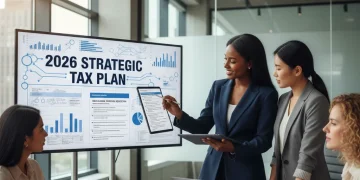 Women reviewing 2026 tax deductions on a tablet, focused on financial planning.