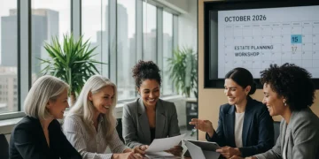 Women discussing estate planning documents, securing future