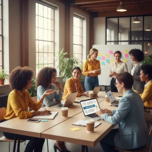 Professional women discussing new labor laws in a flexible work environment