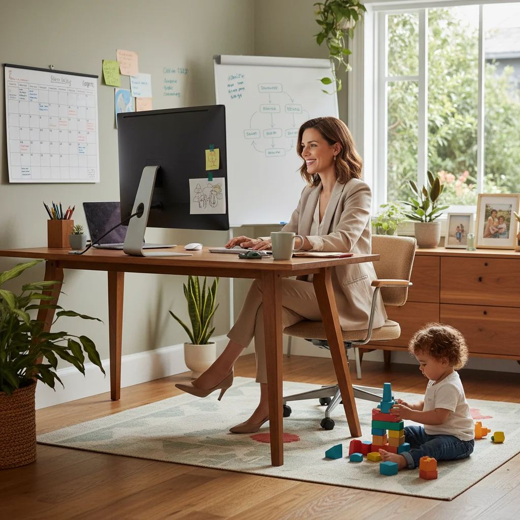 Woman balancing work and family with flexible schedule